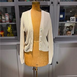 Faherty XS Women's Linen/Organic Cotton Cream Button-Front Knit Cardigan Sweater